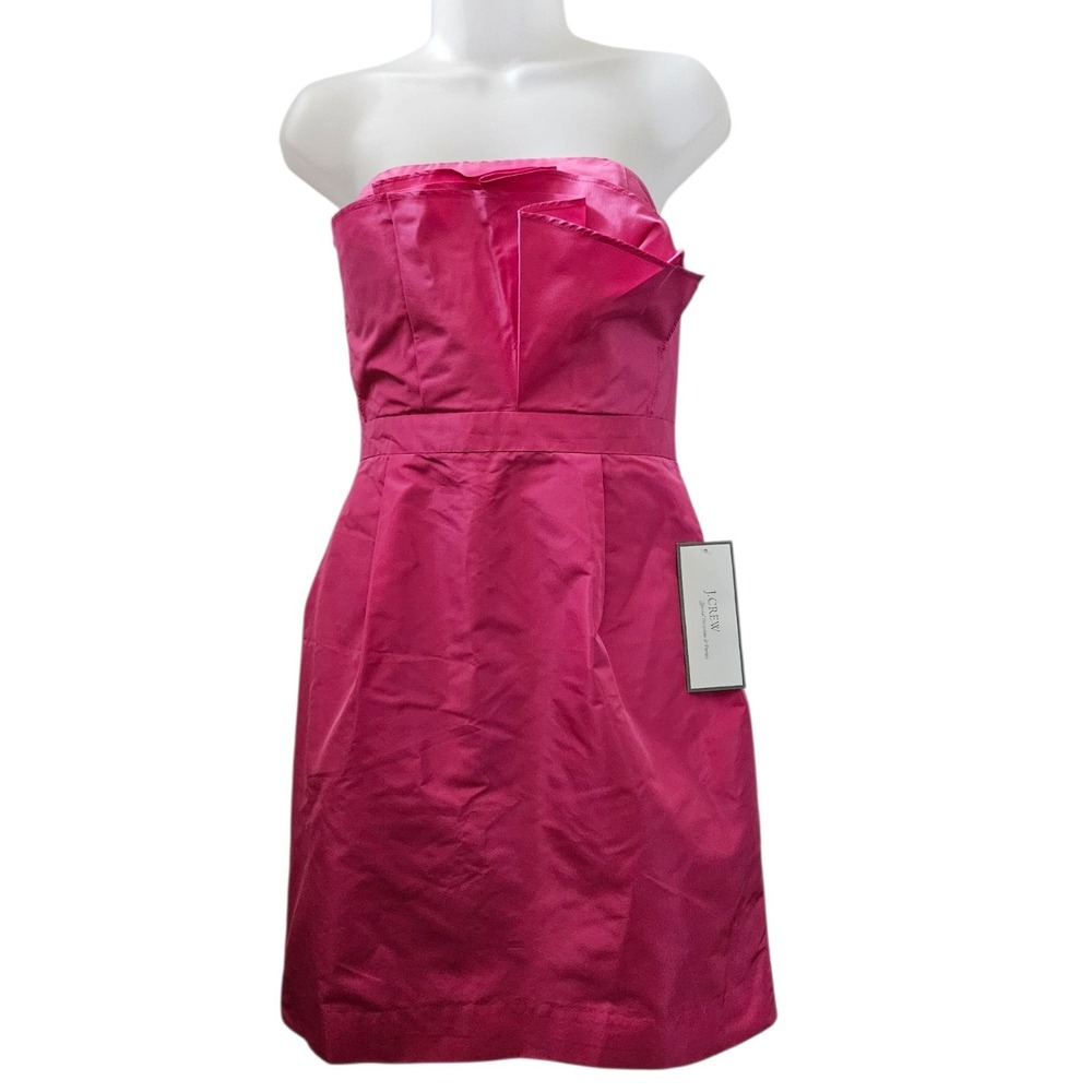 J.Crew Dress 8 Hot Pink Silk Taffeta Strapless NTW Bodycon Cocktail Party Barbie